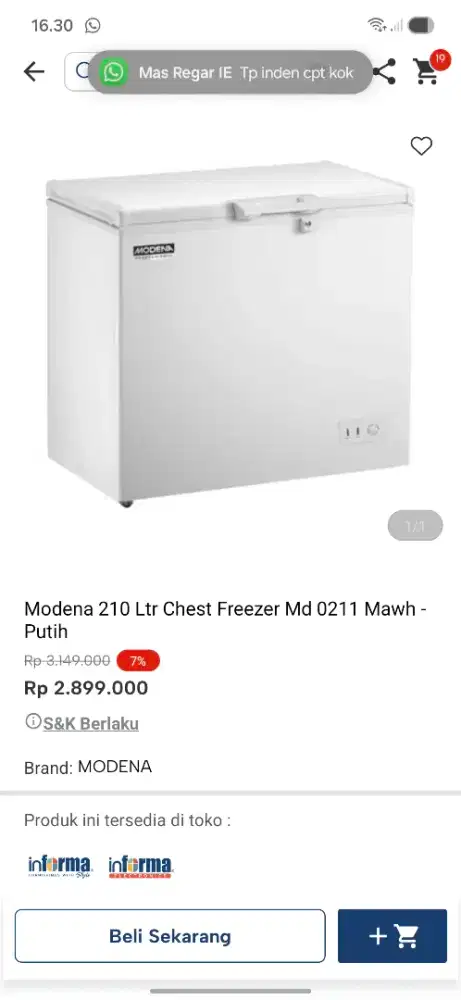 Ready stok freezer box modena