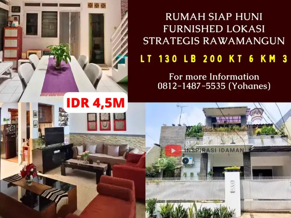 Rumah Siap Huni Furnished Lokasi Strategis Rawamangun