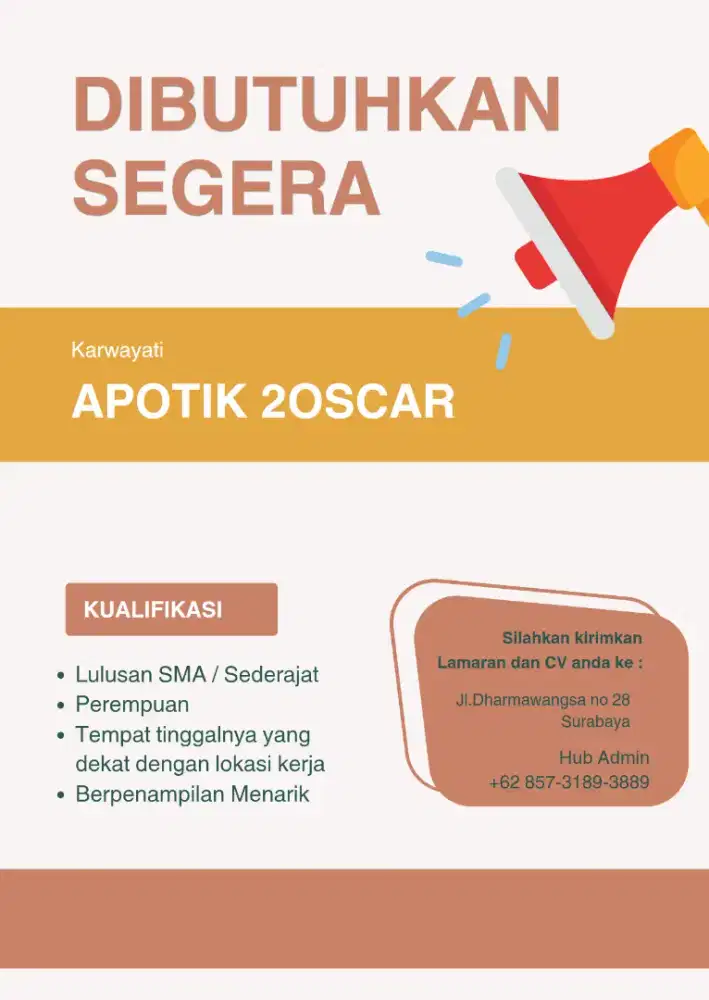 Dibutuhkan karyawati segera