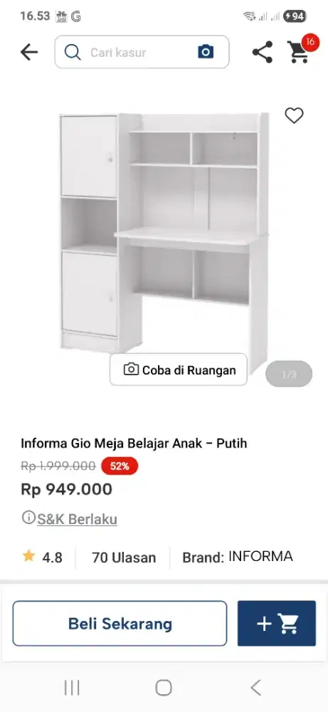 Meja Belajar Putih Informa