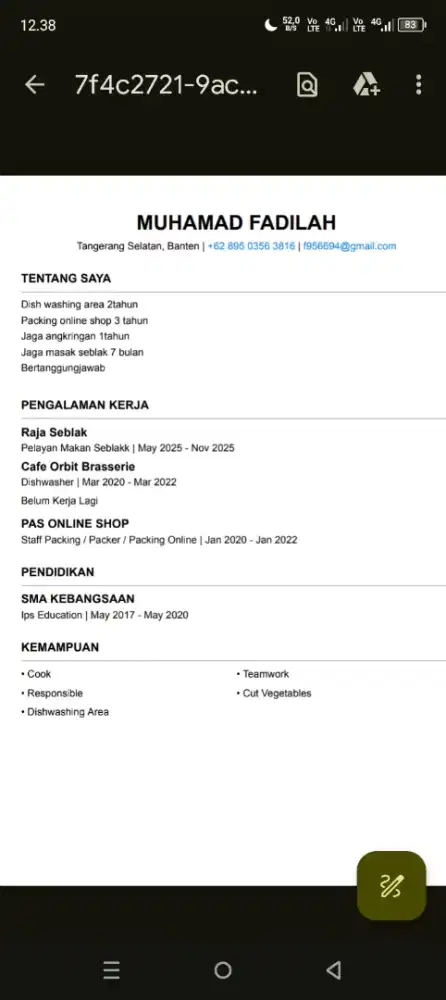 Mencari lowongan kerja kitchen Steward, crew outlet