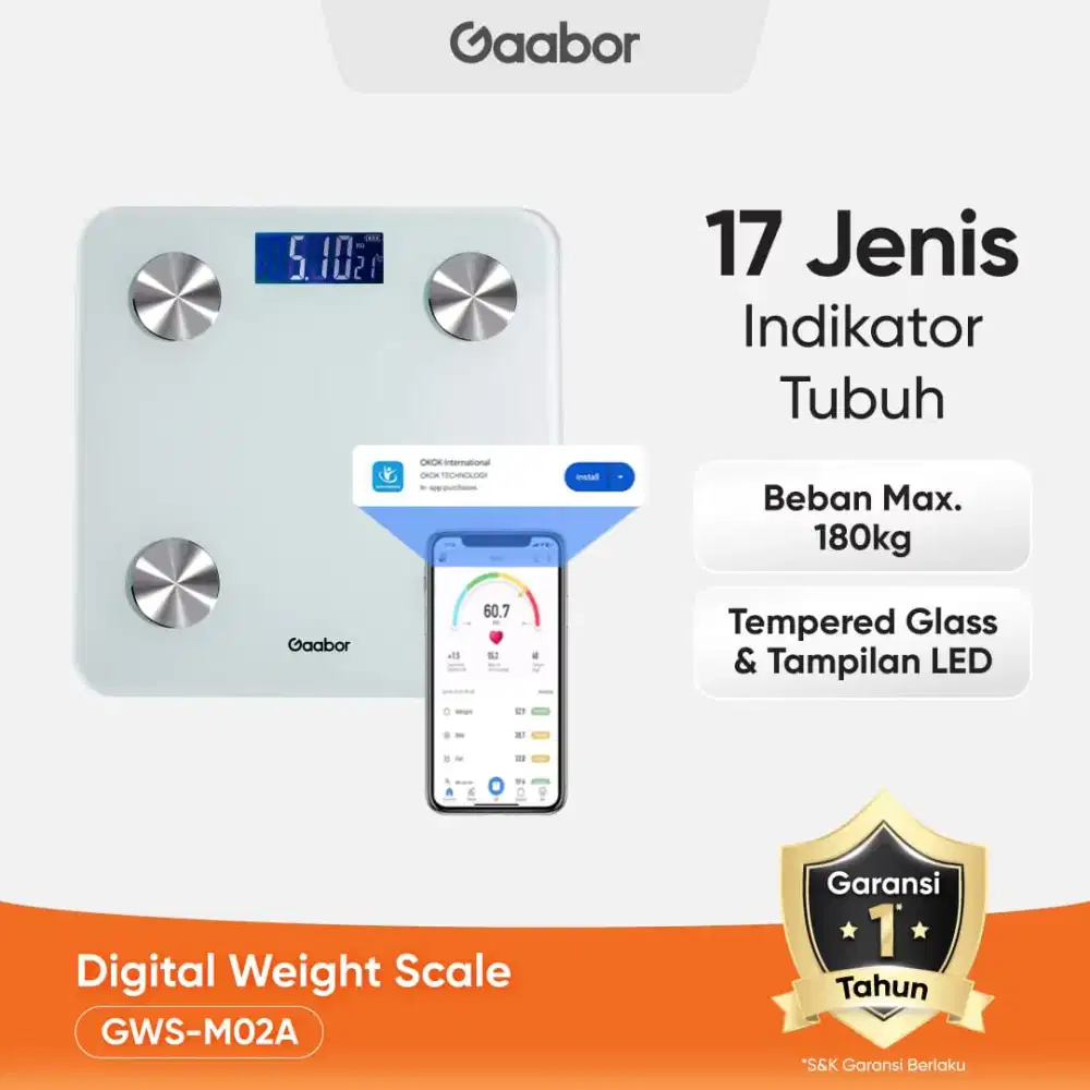 Gaabor Timbangan Badan Digital Smart GWSM02A Batrei Charge Garansi