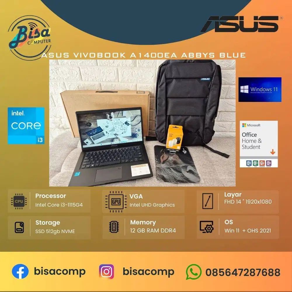 Asus Vivobook A1400EA Core i3 11th Gen SSD 512gb Ram 12gb 14inchFHD