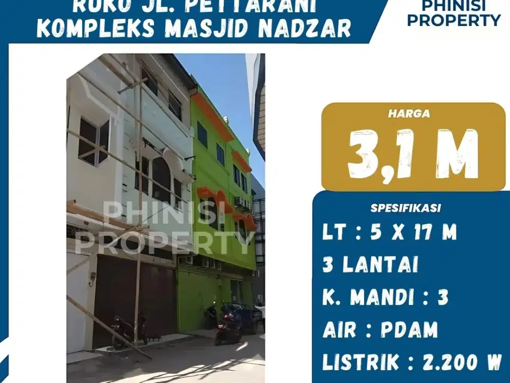 DIJUAL RUKO JL. PETTARANI – KOMPLEKS MASJID NADZAR MAKASSAR