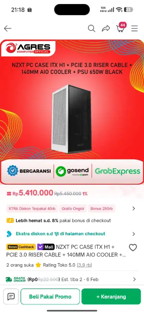 Casing mini itx NZXT H1 (sudah termasuk psu 650w gold+ watercooling)