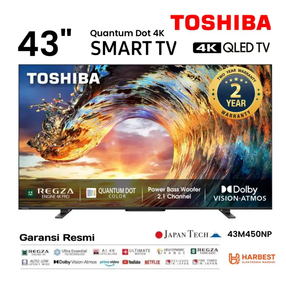 TOSHIBA QLED 4K Google Smart TV 43 Inch QuantumDot 4K 43M450NP HDR10+