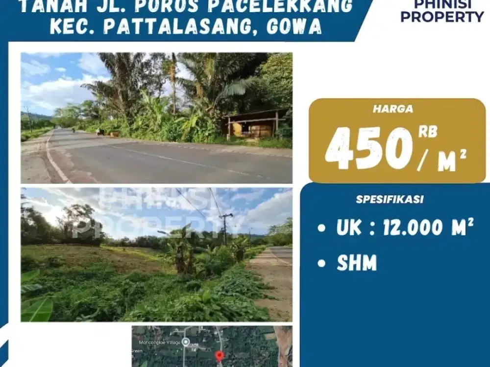Dijual Tanah Strategis di Jl. Poros Pacelekkang, Pattallassang – Gowa