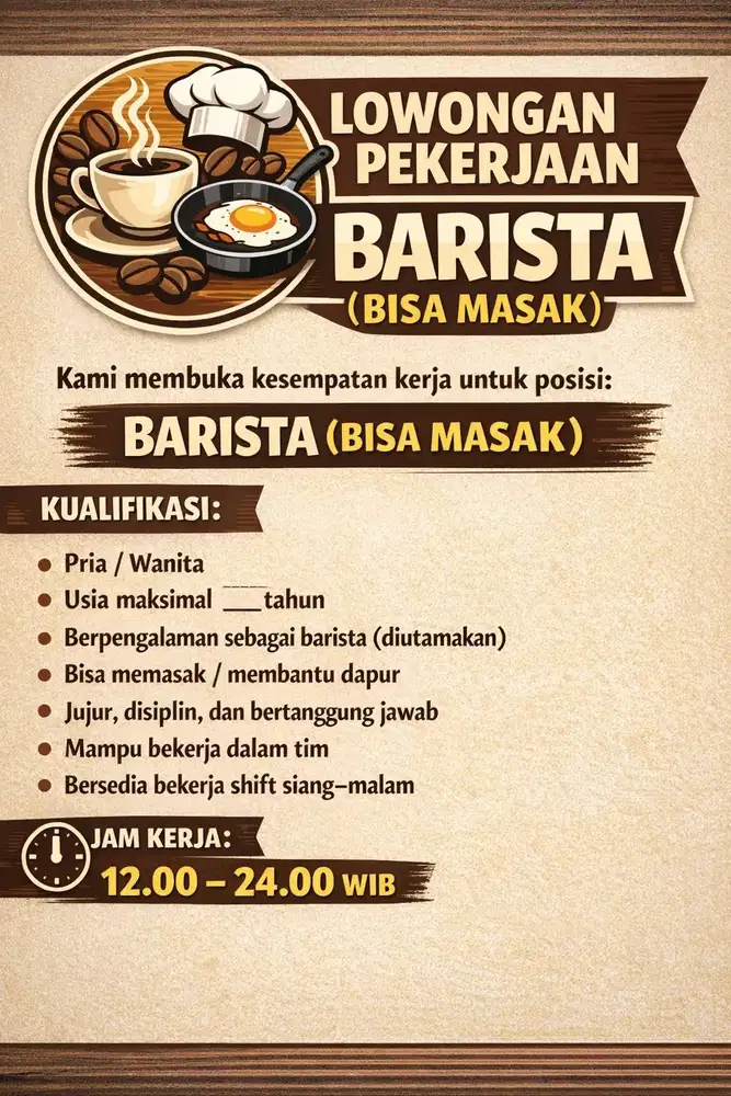 Lowongan Barista & Kitchen