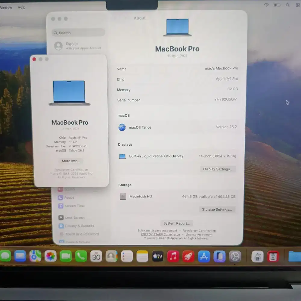 Macbook M1 pro 14 inch Ram 32 Ssd 512 Full set desain editing grey