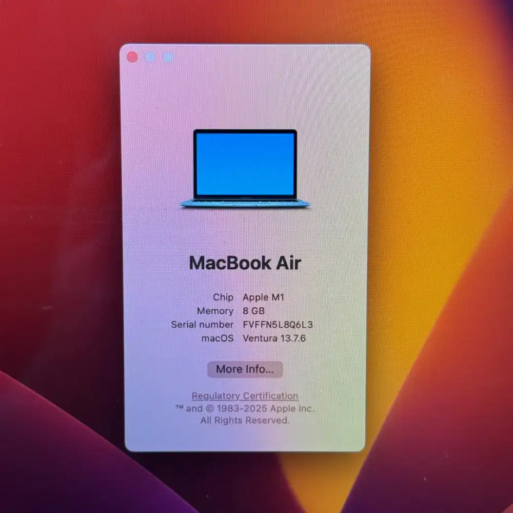 Macbook Air M1 Ram 8 Ssd 128 Layar 13 inch Full set Space Grey