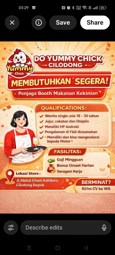 Lowongan kerja Penjaga Booth Makanan kekinian