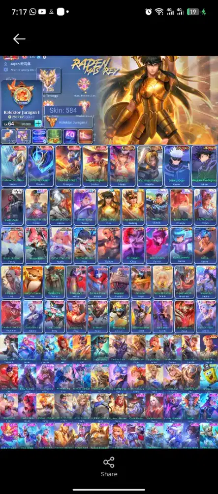 AKUN ML KOLEKTOR JURAGAN 3 (Reffplayer/Garansi)