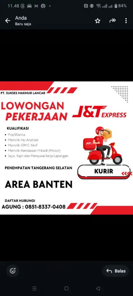 Lowongan kurir delivery paket JNT EXPRESS
