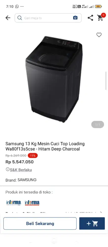 Mesin cuci samsung 13 kg bisa kredit Tampa dp