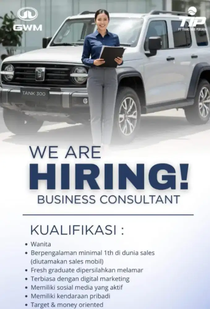 Di butuhkan sales mobil merk gwm
