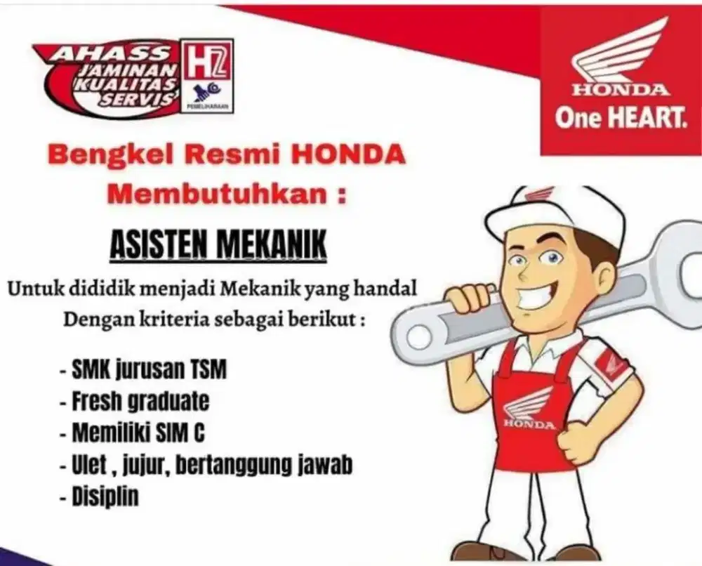 Dibutuhkan Asisten Mekanik Motor AHASS