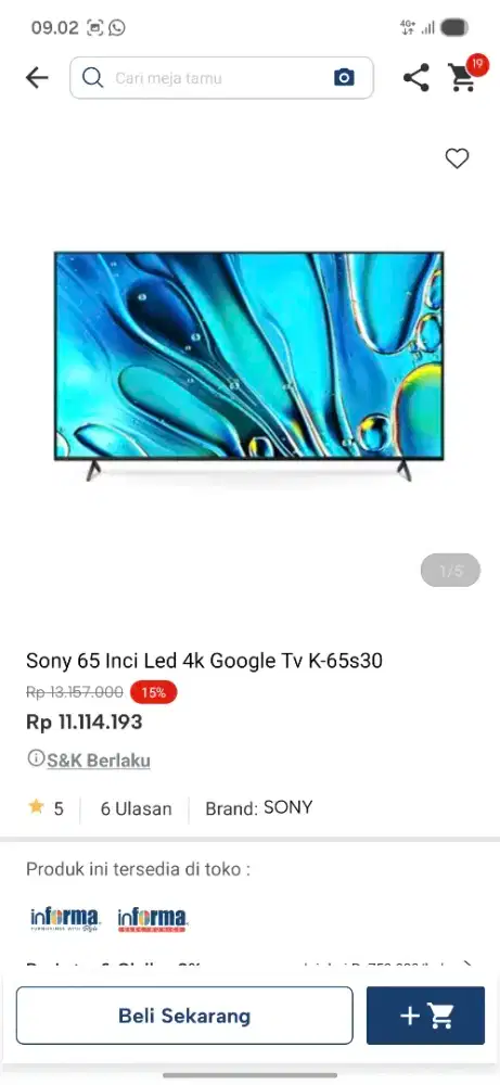 Ready stok tv 65 inc aony google tv