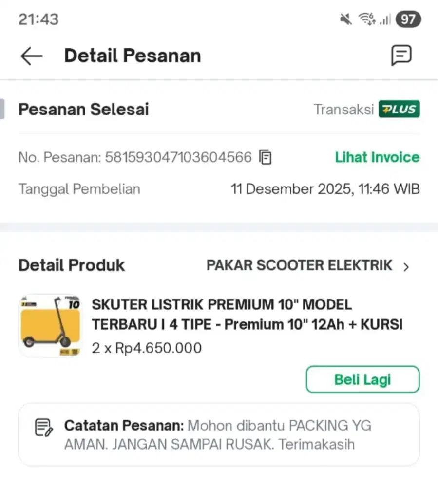 Skuter Listrik Baru Kelebihan Beli