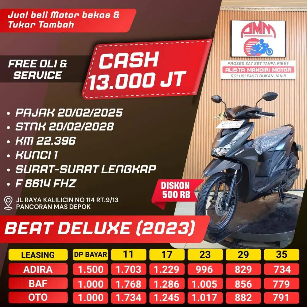 BEAT DELUXE 2023 KM LOW ANGSURAN 700AN KREDIVO INDODANA ALISTA MOTOR