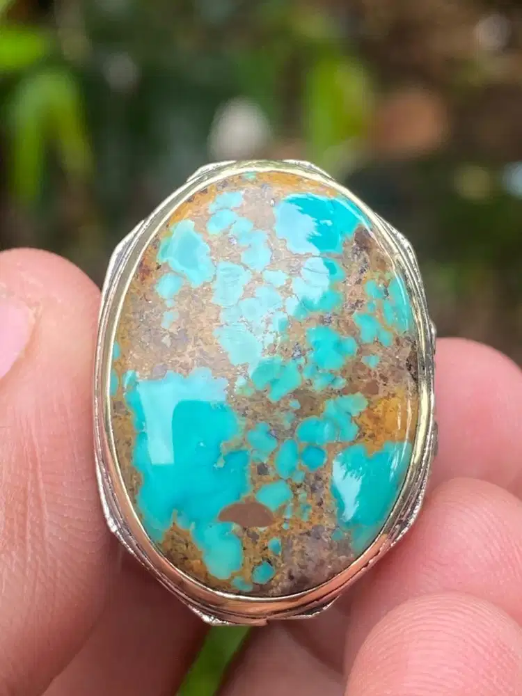 Batu Natural Pirus Persia Serat Emas