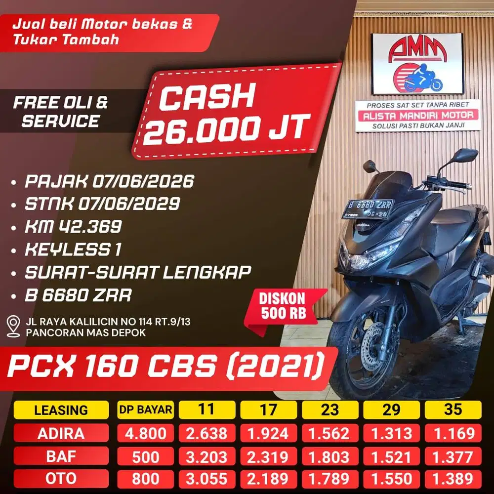 PCX 160 CBS 2021 DP 500 PAJAK HIDUP DP 500 KEYLESS KREDIVO INDODANA