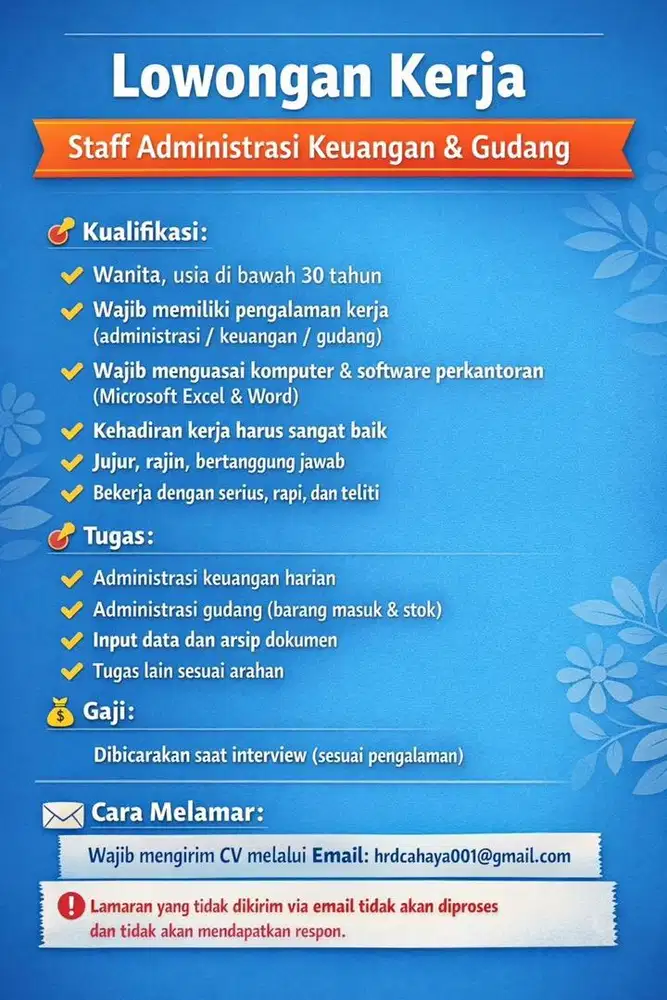 Admin finance&gudang