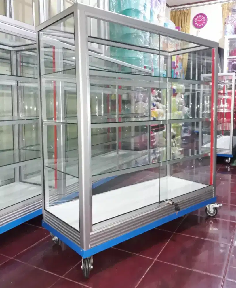 Etalase Panjang 1 Meter x 1 Meter Pake RODA BESAR & Kunci
