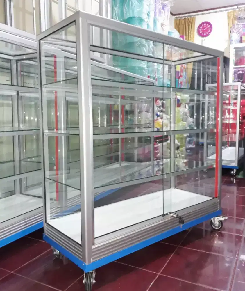 Etalase Panjang 1Mx1M Sudah Pake RODA BESAR & Kunci || Buat Toko dll