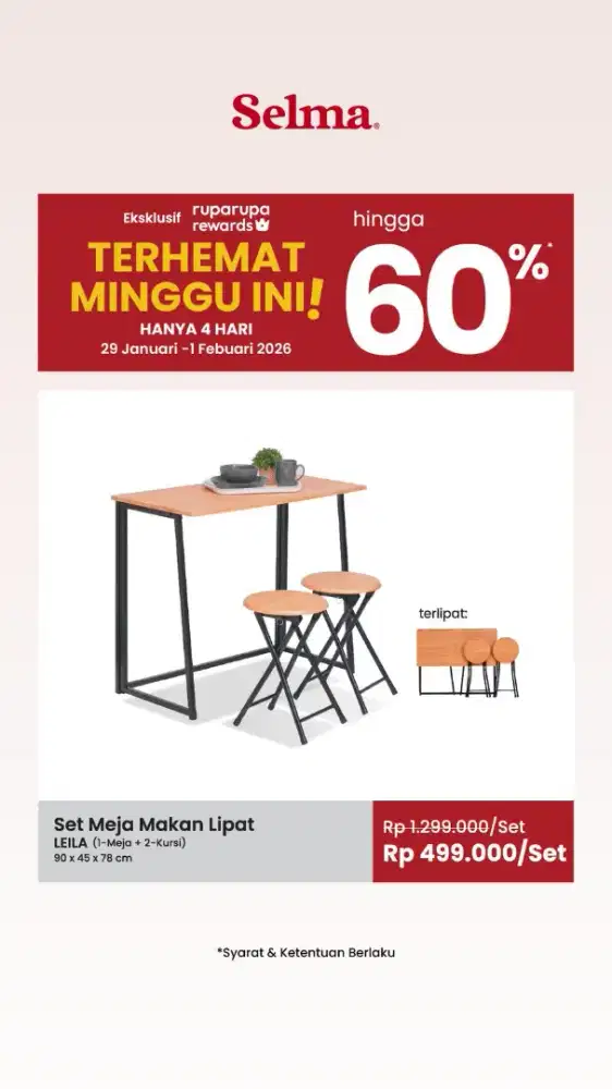 Meja makan Lipat 2 kursi