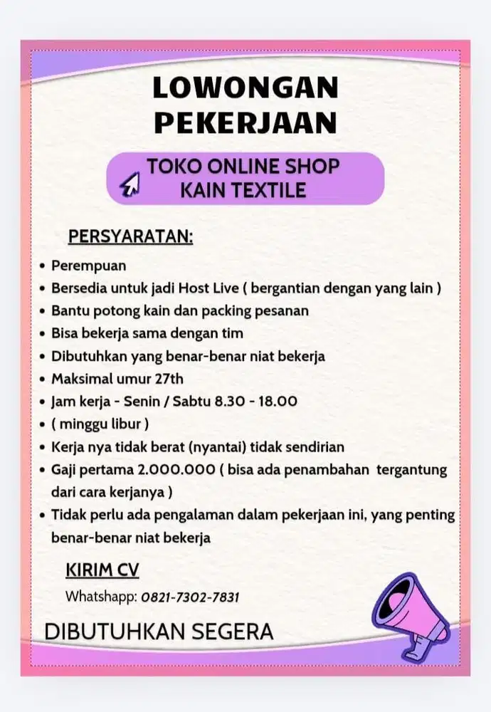 Lowongan Kerja Toko Online Shop