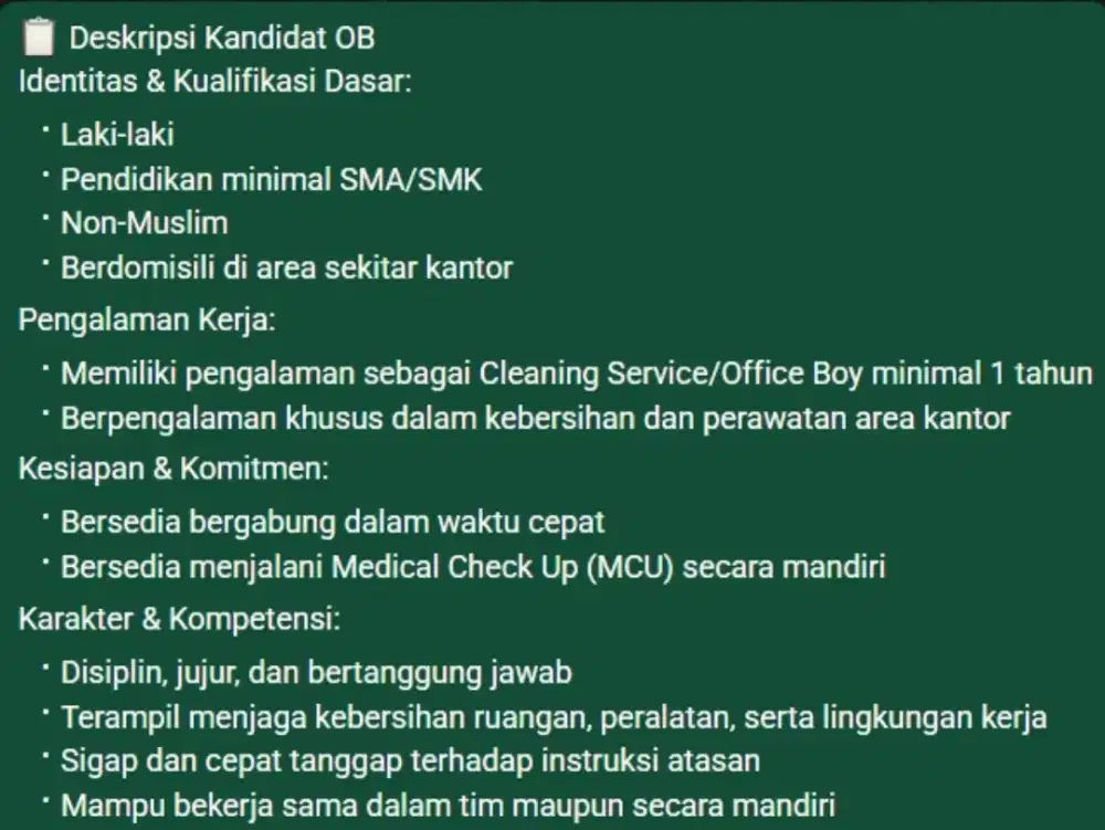 Lowongan Cleaning Service