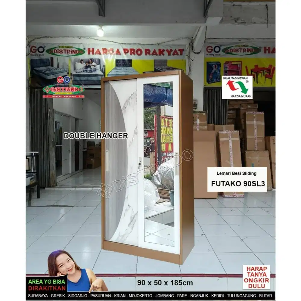 DISTRINDO Lemari Pakaian Besi Sliding Rak Hanger bisa di Atur menjadi