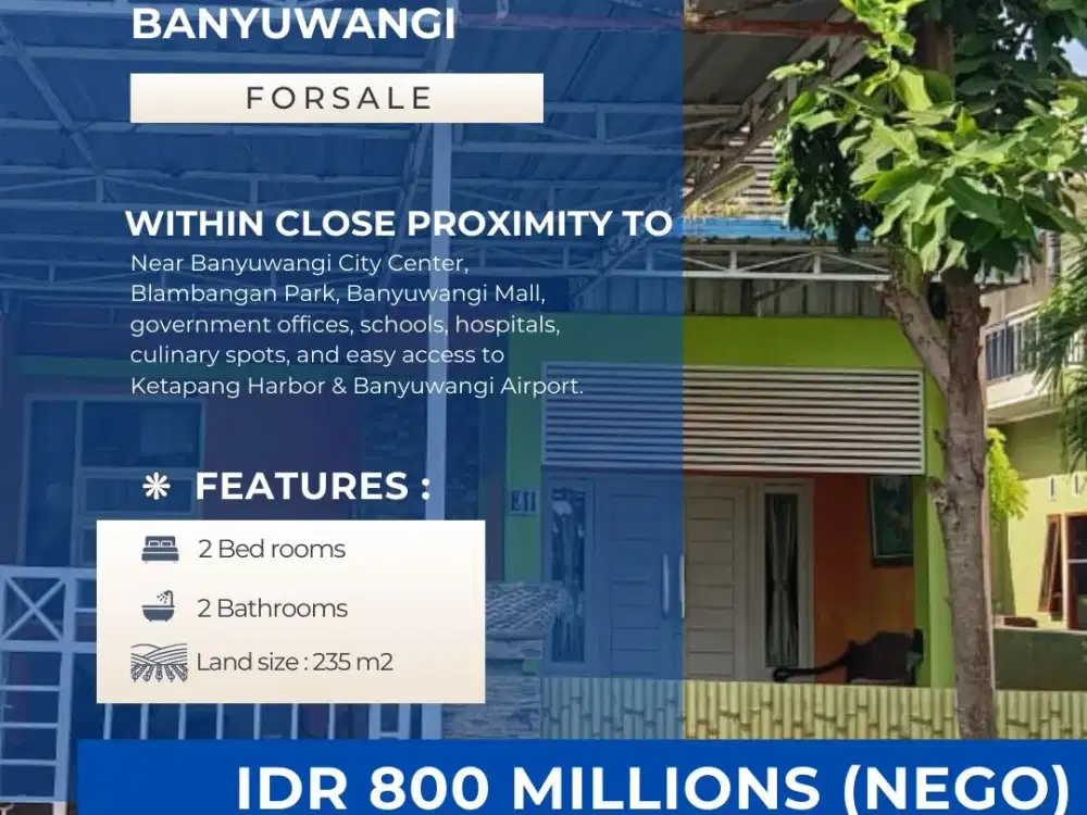 DIJUAL RUMAH – LOKASI STRATEGIS KOTA BANYUWANGI