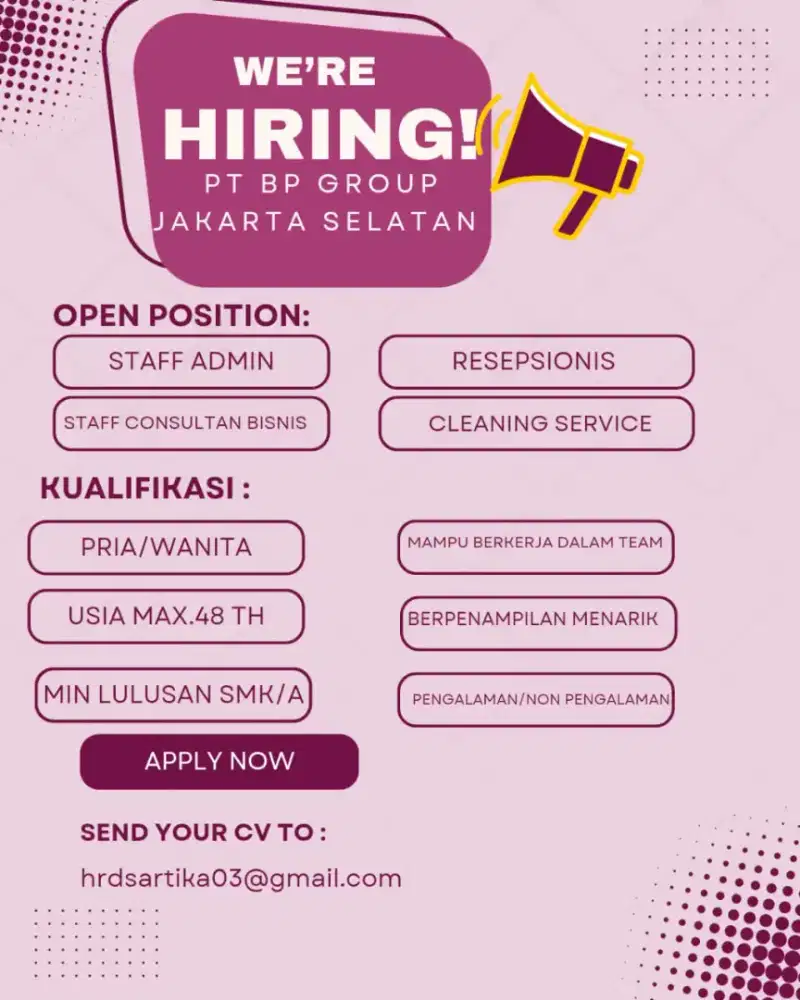 Lowongan kerja di mall one Pacific Place jakarta selatan