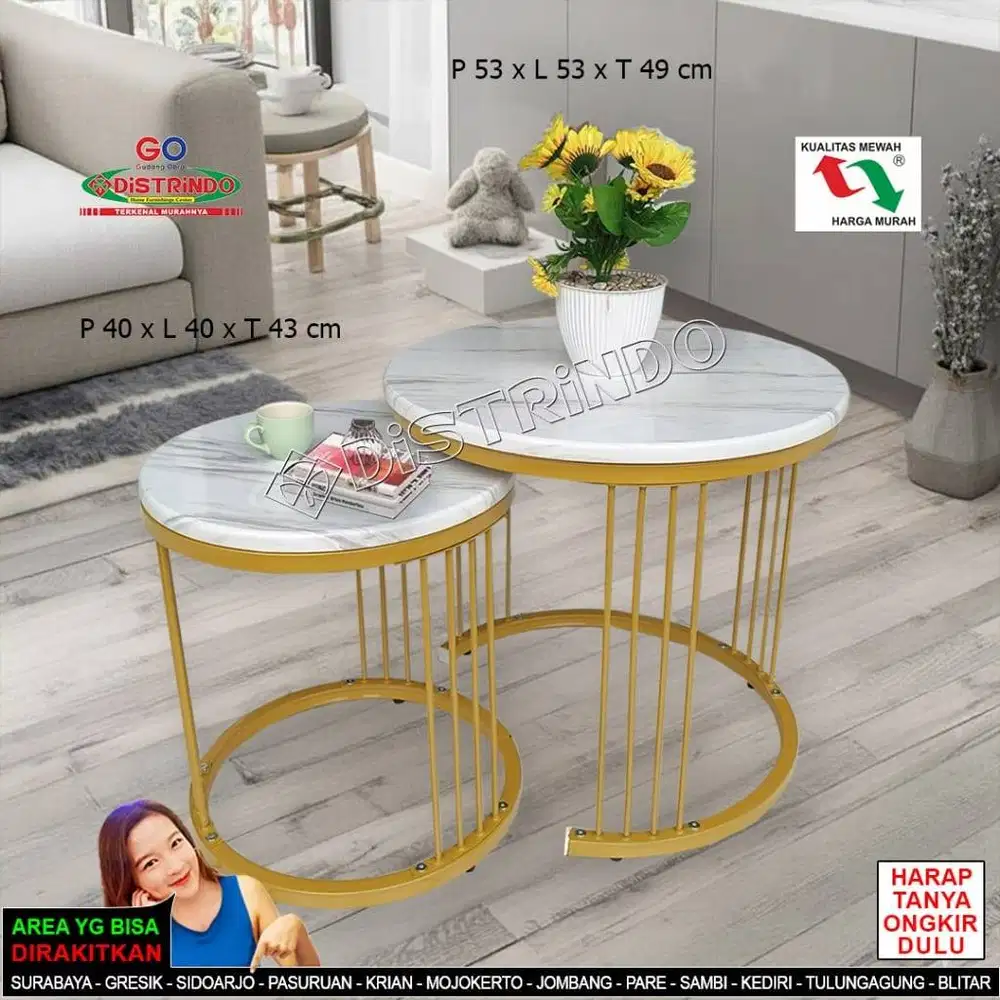 DISTRINDO Meja Sofa Bulat Coffe Table Twin kaki Besi kokoh