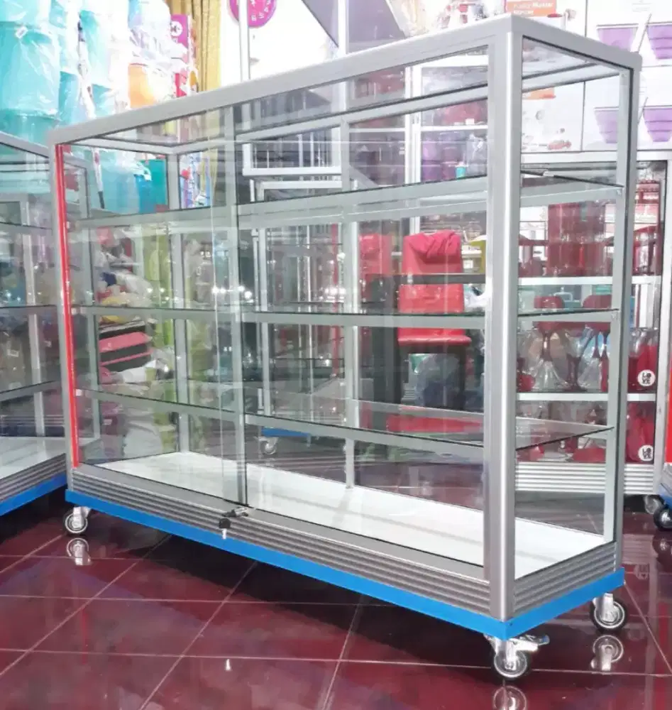 ETALASE KACA 1,5Mx1M || PAKAI RODA & KUNCI