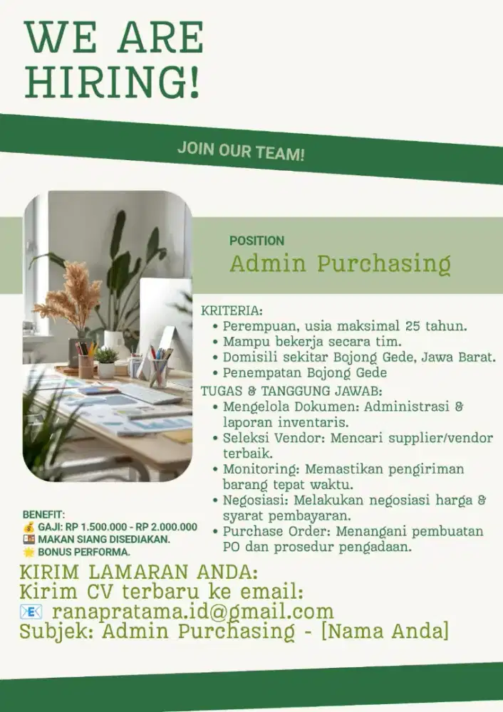 Loker admin pembelanjaan area bojong gede