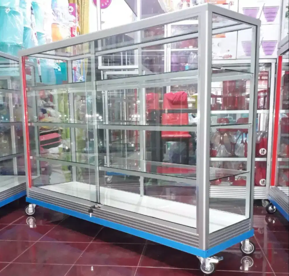 ETALASE KACA PANJANG 1,5M SIAP KIRIM || PAKAI RODA & KUNCI