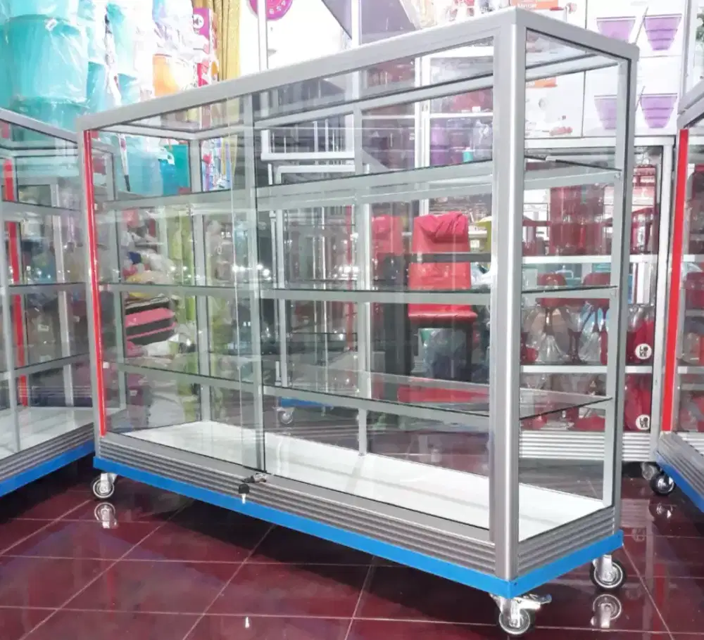 Etalase Kaca Panjang 1,5M Buat Usaha || Pakai Roda & Kunci