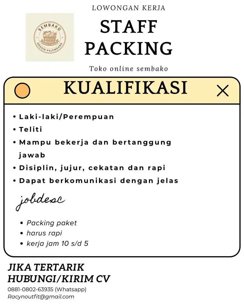 Lowongan Kerja Staff Packing