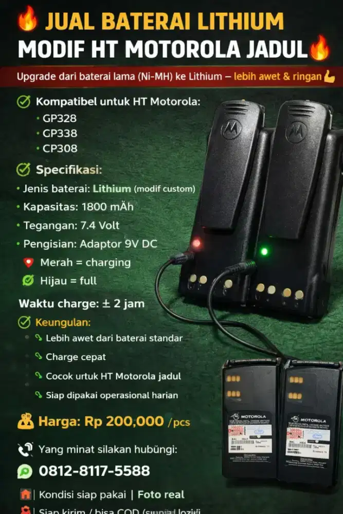 JUAL BATERAI LITHIUM MODIF / HT MOTOROLA