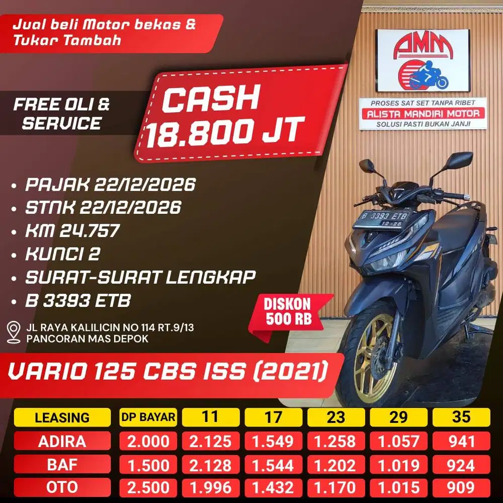 VARIO 125 CBS ISS 2021 PAJAK HIDUP KUNCI 2 KM LOW KREDIVO INDODANA