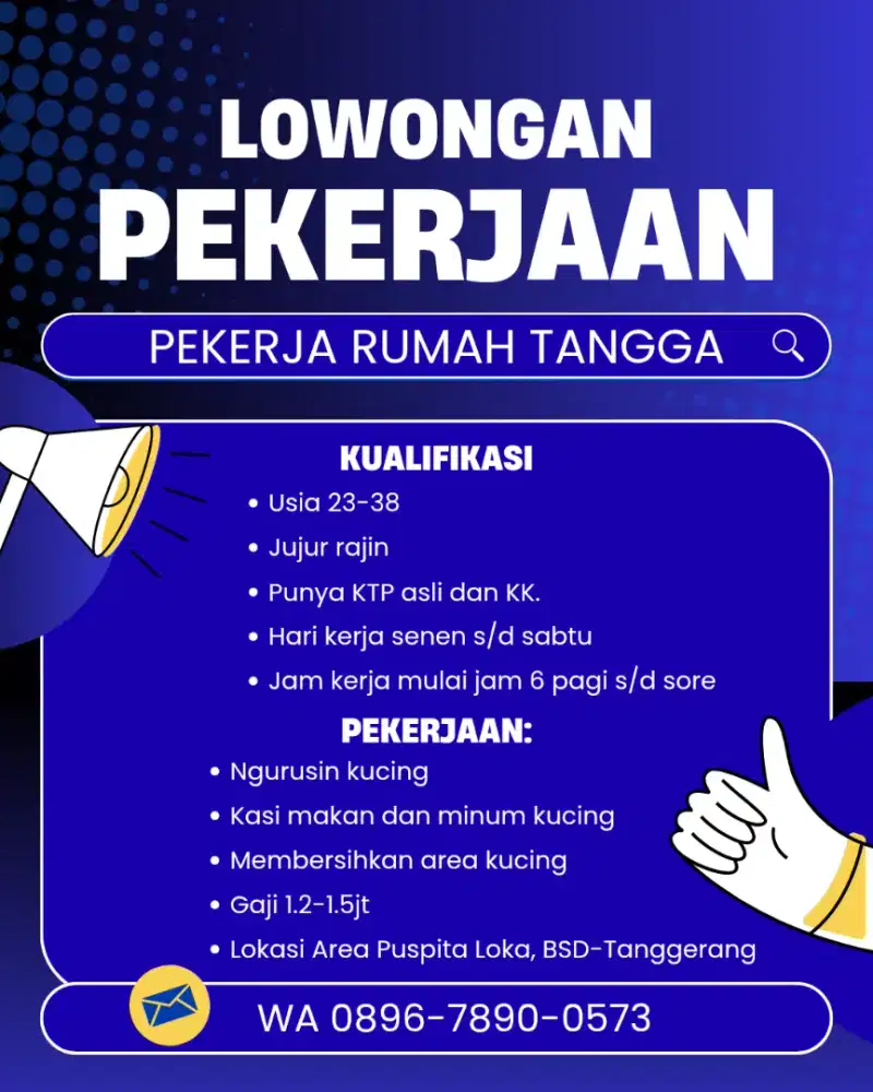 Dibutuhkan segera PRT Pekerja Rumah Tangga