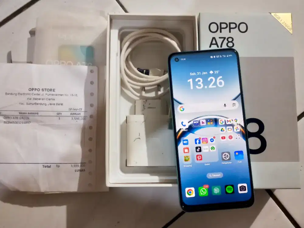 Oppo A78 4G 8/256GB Resmi Fullset