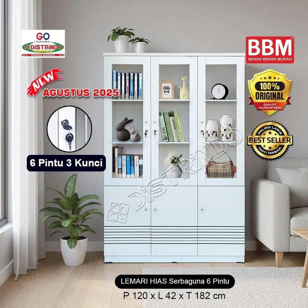 Lemari Rak Buku Lemari Hias Rak Disply Etase 2 ~ 3Pintu Halus Papan