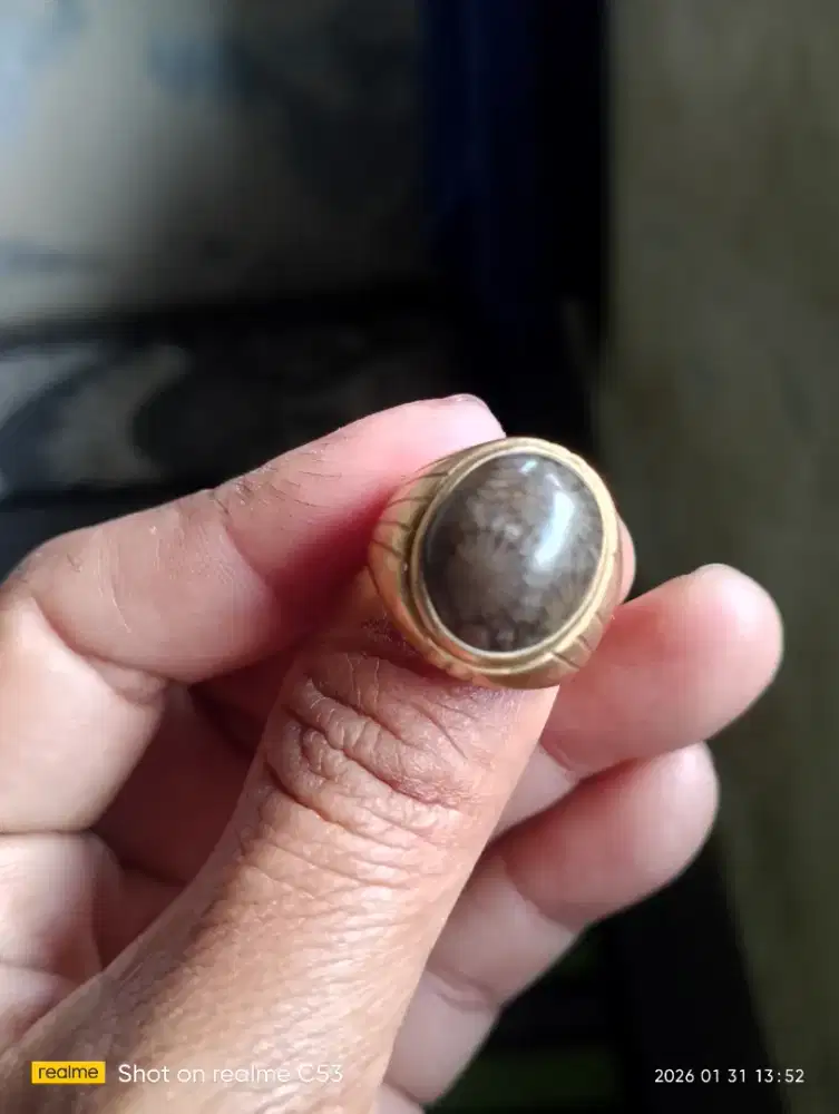 Cincin akik batu fosil teratai