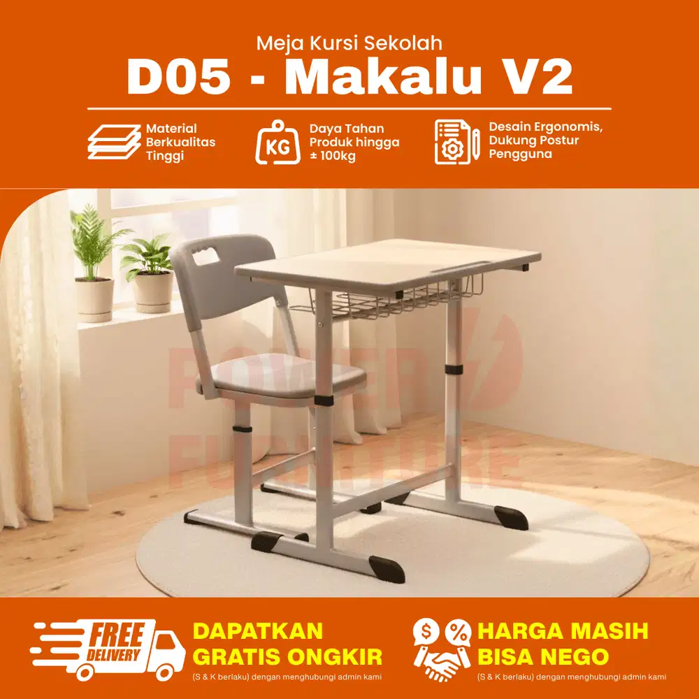 D05 v2 Bangku Sekolah Set – Meja Kelas | Meja Kursi Sekolah Besi