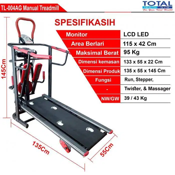 TREADMILL MANUAL 6 FUNGSI ALAT OLAHRAGA LARI MANUAL TANPA LISTRIK