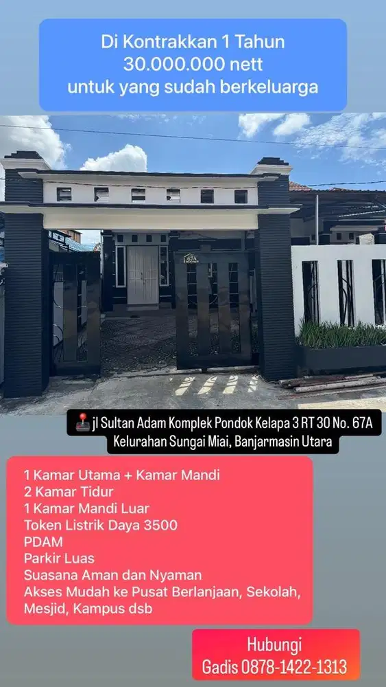 DIKONTRAKKAN rumah strategis 30jt pertahun untuk yang sudah berkeluarg