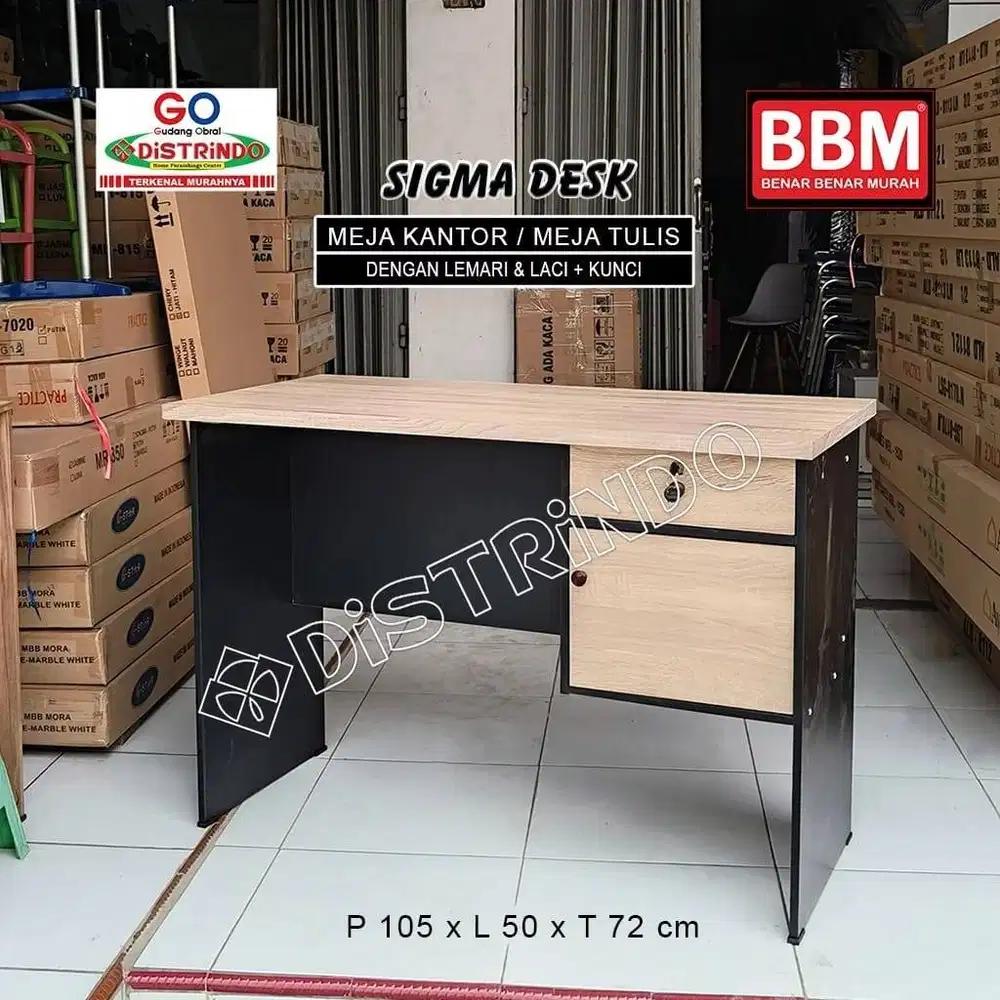 DISTRINDO Meja Kantor 105cm Meja Kerja dengan Lemari Laci + Kunci